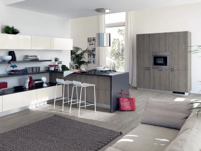 Cucina e soggiorno moderno Sax Scavolini